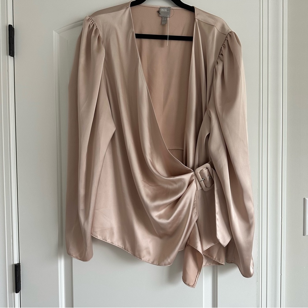 ASOS Curve new Champagne Silk Wrap Buckle Plus Size Top drape Blouse